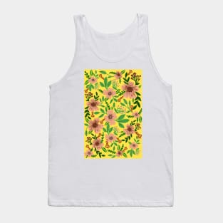 Yellow and peach colored flower pattern Tank Top